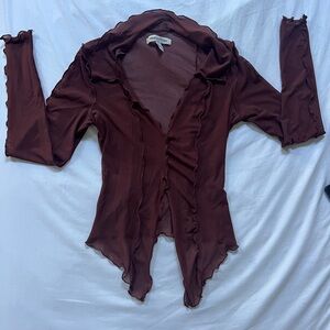 Urban Outfitters Brown Ruffled Sheer Blouse